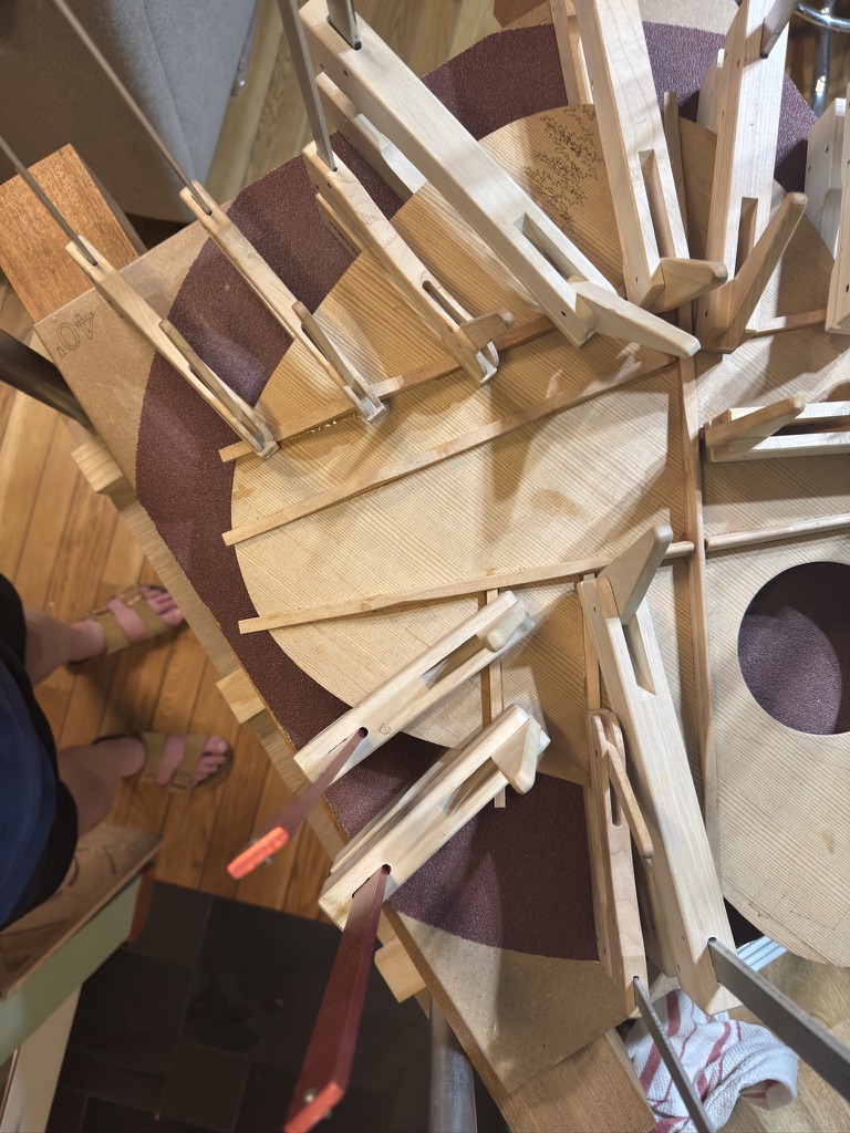 Go-bar deck overhead — bracing radiates outward from the soundhole